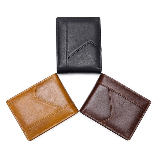 Stitching Leather Men Wallet RFID Anti-Theft Wallet, Black, Coffee, Brown