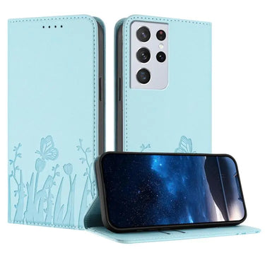 Tulips Butterfly Pattern Magnetic Vegan Leather Phone Case, For Samsung Galaxy S21 Ultra 5G, For Samsung Galaxy Note20 Ultra
