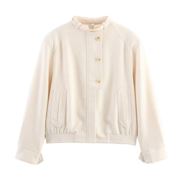 Versatile solid color textured button up jacket top
