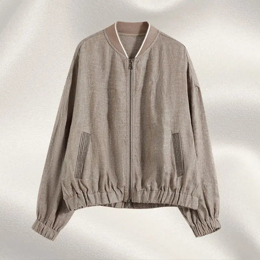 Vintage Distressed Stand Collar Linen Jacket Loose Slim Fit Lazy Style Relaxed Zipper Baseball Jacket