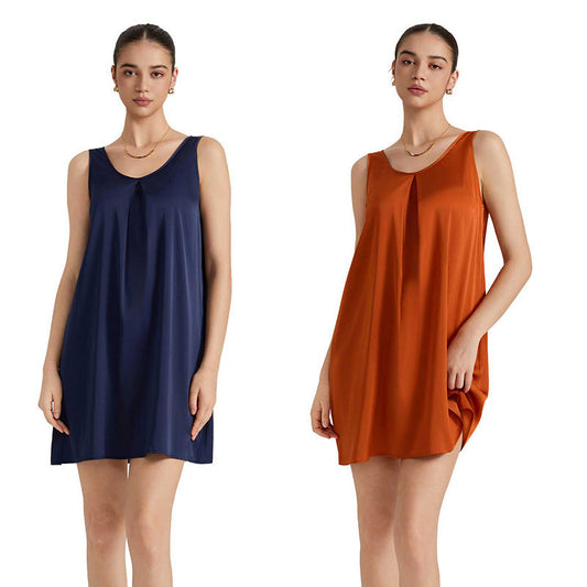 Womens Sleeveless Satin Chiffon V-Neck Nightdress