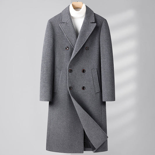 Autumn And Winter Woolen Coat Overknee Long Double Breasted Oblique Pocket