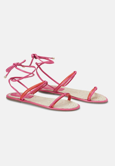 Blue Leather Lace-Up Sandals – Handcrafted With Natural Raffia Insole