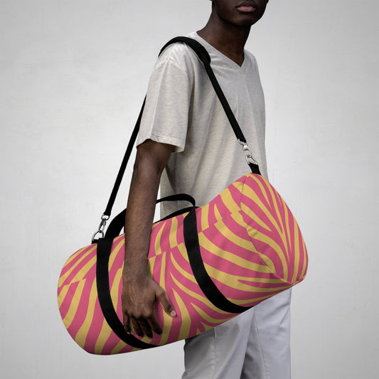 Pink + Gold Zebra Print Duffel Bag — Bold Animal-Print Travel Gym Bag  