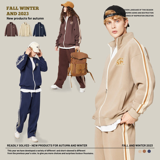 Women & Men's Striped Embroidered Casual Sports Jacket Pants  