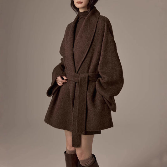 Spot Design Short Double-faced Wool Coat For Petite  