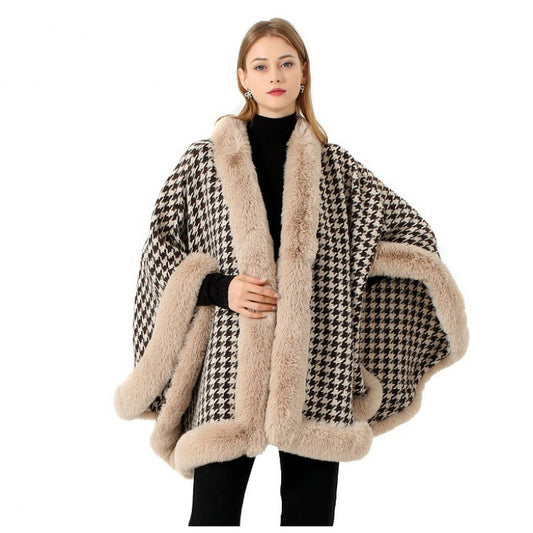 Tweed Shawl Scarf Cape Coat Women  
