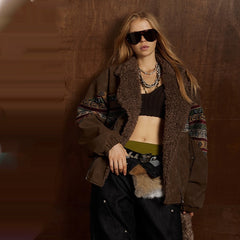 Thermal Cotton-Padded Jacket With Spliced PU Leather And Lambswool Lining