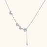 Sterling silver Y-shaped necklace with butterfly charms and brilliant moissanite stone with teardrop pendant