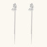 Silver-toned threader earrings featuring detailed fairy figure with wings and dual delicate chain strands, zirconia accents