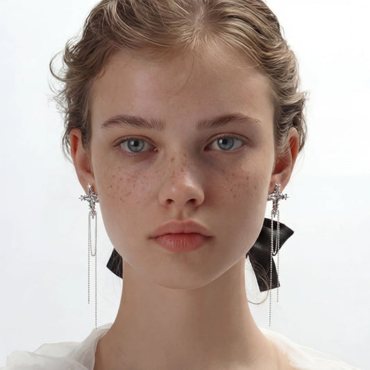 Celestial Cross Tassel Earrings  