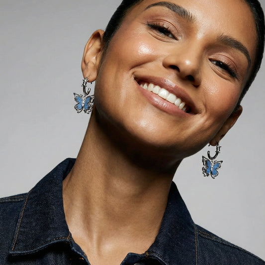 Blue Butterfly Drop Earrings  