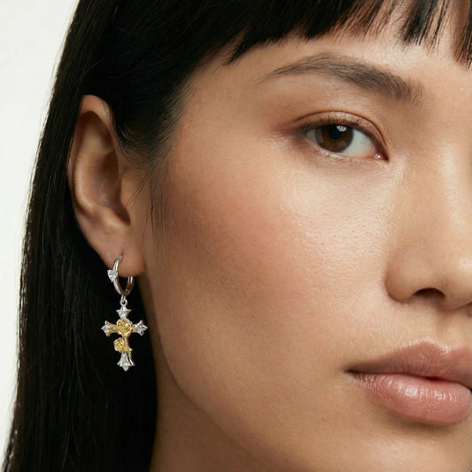 Golden Rose Cross Earrings  