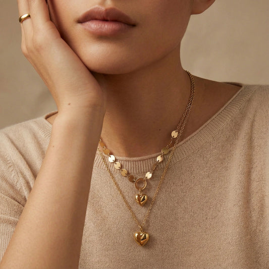 Golden Hearts Layered Necklace Set  