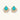 Gold-plated cluster earrings with teardrop turquoise stones surrounded by white pearls and clear crystals