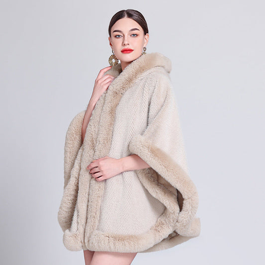 Shawl Outer Match Cloak Fleece-lined Thickened Imitation Fur Collar Cape And Shawl Coat  
