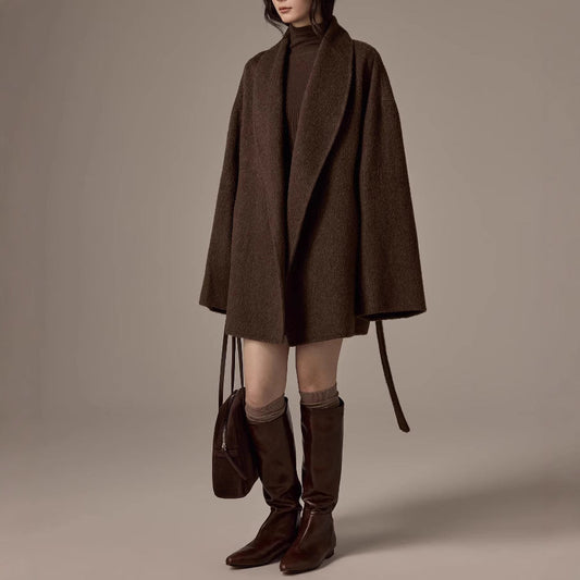 Spot Design Short Double-faced Wool Coat For Petite  