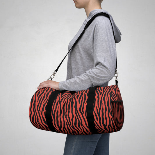 Red Tiger Stripe Duffel Bag — Bold Animal Print Travel Gym Bag  