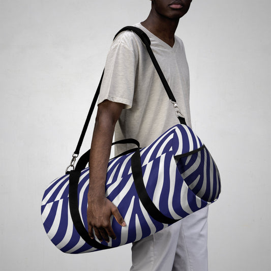 Navy Zebra Print Duffel Bag — Stylish Travel & Gym Tote  