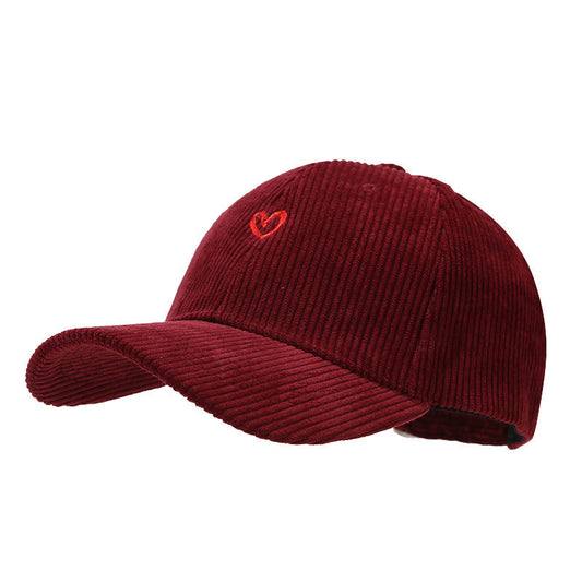 Spring And Autumn New Small Love Embroidered Corduroy Baseball Cap  