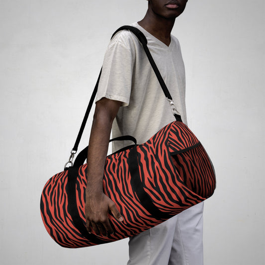 Red Tiger Stripe Duffel Bag — Bold Animal Print Travel Gym Bag  