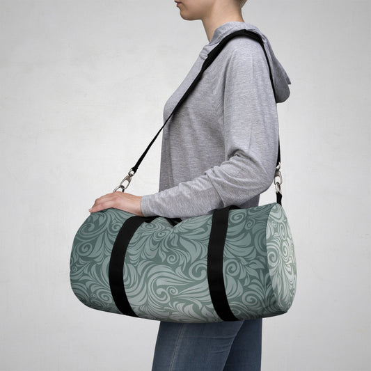 Swirl Pattern Duffel Bag — Teal Vintage Floral Travel Gym Bag  