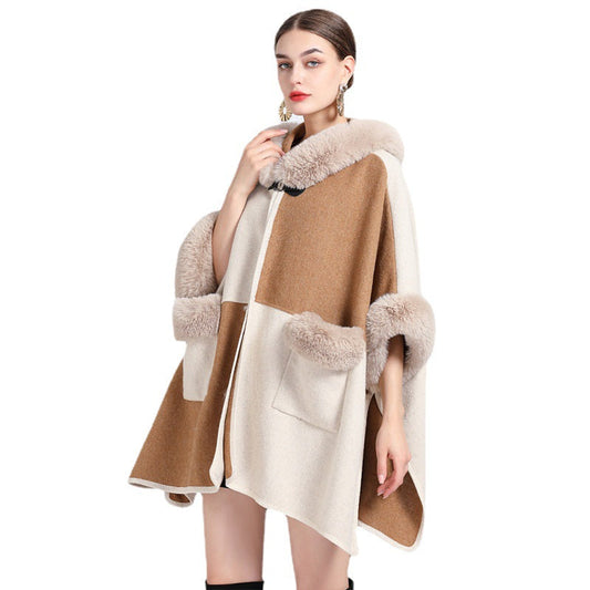 Women's Autumn And Winter New Fur Collar Shawl Cape Coat  