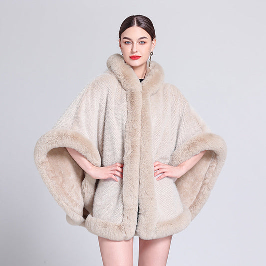 Shawl Outer Match Cloak Fleece-lined Thickened Imitation Fur Collar Cape And Shawl Coat  