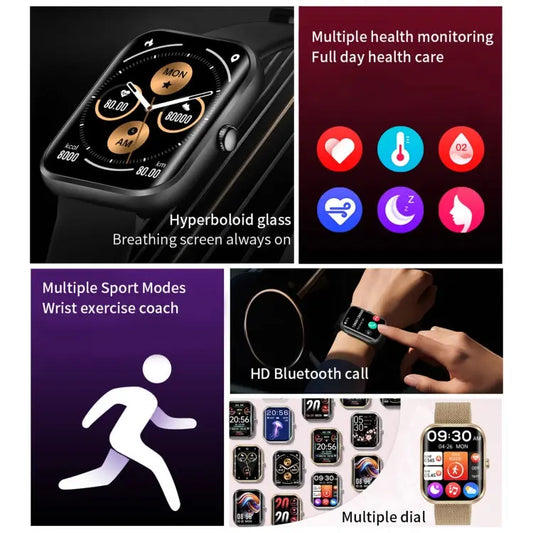AK58 1.96 inch Screen Bluetooth Smart Watch, Support Health Monitoring & 100+ Sports Modes, Silicone Band, Steel Band - UTrano