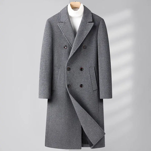 Autumn And Winter Woolen Coat Overknee Long Double Breasted Oblique Pocket  