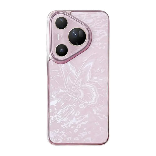 Butterfly Pattern Electroplated PC + Glass Phone Case, For Huawei Pura 80 Ultra 5G, For Huawei Pura 80 Pro 5G, For Huawei Pura 80 5G, For Huawei Pura 70 Pro  