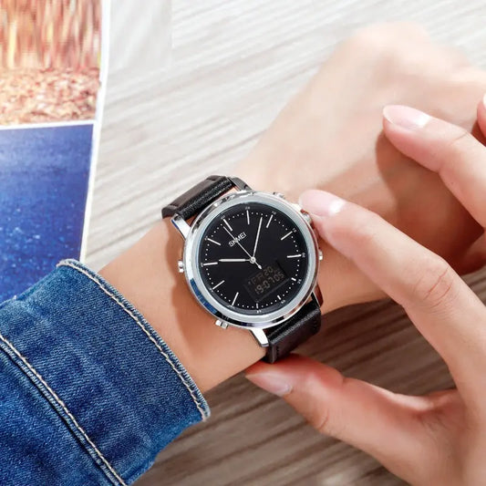 Casual Spiral Sports Crown Leather Alloy Round Pin Buckle Male Pointer Electronic Watch Utrano