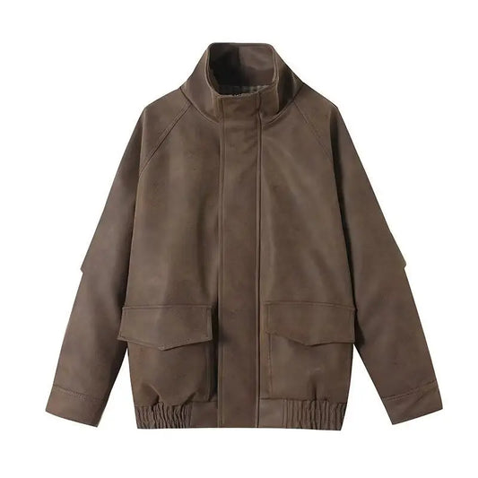Casual loose stand up collar jacket top  