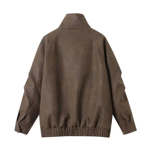 Casual loose stand up collar jacket top  