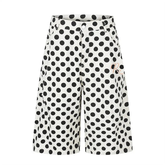 Color blocked polka dot loose straight shorts  