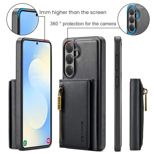 DG.MING M5 Series Zip RFID Multi Card Detachable Leather Phone Case, For Galaxy S26+ 5G, For Galaxy S26 Ultra 5G, For Galaxy S26 5G, For Samsung Galaxy S25 FE 5G  