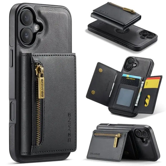 DG.MING M5 Series Zip RFID Multi Card Detachable Leather Phone Case, For iPhone 16, For iPhone 14 Pro Max, For iPhone 15 Pro Max, For iPhone 15 Pro  