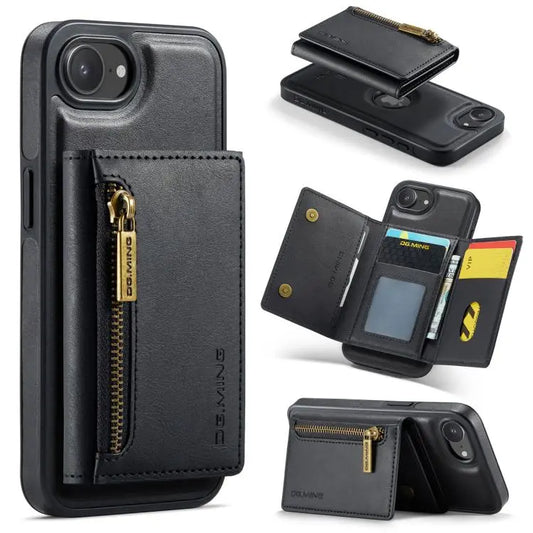 DG.MING M5 Series Zip RFID Multi Card Detachable Leather Phone Case, For iPhone 17e / 16e, For iPhone 17 Pro Max, For iPhone 17 Pro, For iPhone 17  