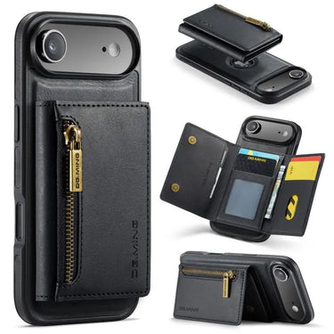 DG.MING M5 Series Zip RFID Multi Card Detachable Leather Phone Case, For iPhone Air, For iPhone 16 Pro Max, For iPhone 16 Pro, For iPhone 16 Plus  