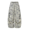 Digital printed striped wide leg curved knife pants  
