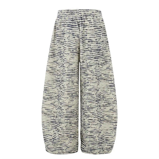 Digital printed striped wide leg curved knife pants  