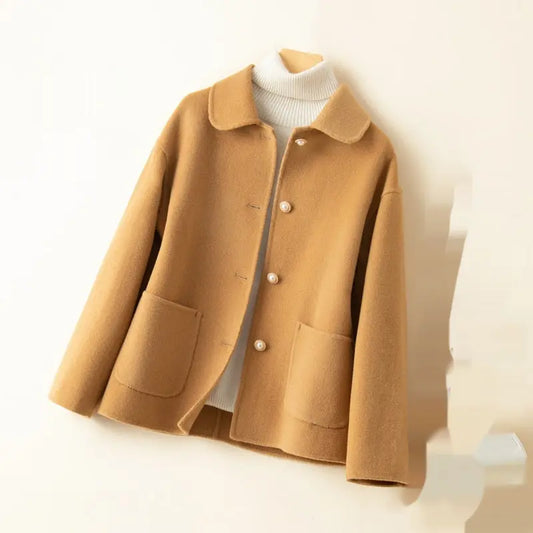 Double-sided Cashmere Short Doll Collar Classic Style Woolen Coat  