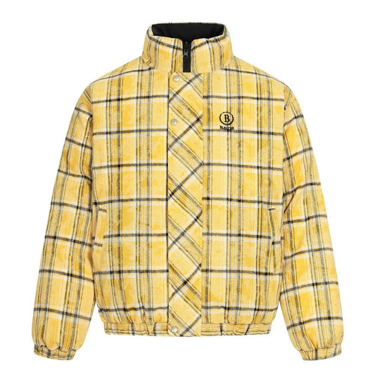 Double sided plaid stand up collar cotton jacket  