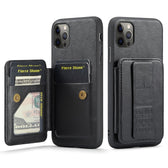 Fierre Shann Oil Wax Cow Leather Card Holder Back Phone Case, For iPhone 11 Pro  