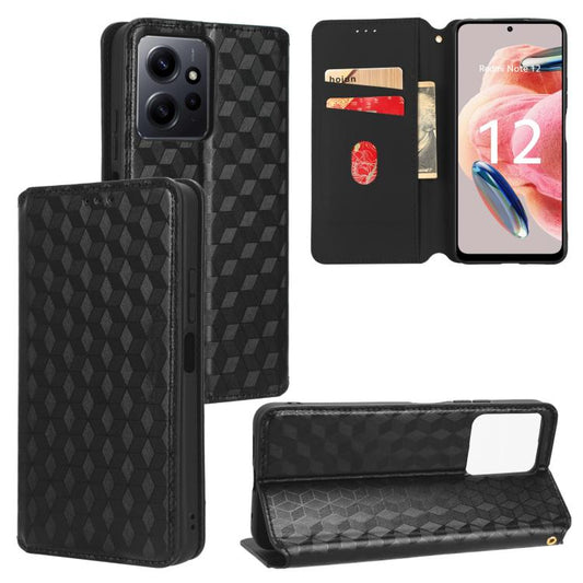 Cubic Grid Texture Flip Leather Phone Case, For Redmi Note 12 4G Global, For Redmi Note 12 Turbo 5G, For Redmi Note 12 Pro+ 5G Global, For Redmi Note 12 Pro 5G Global  