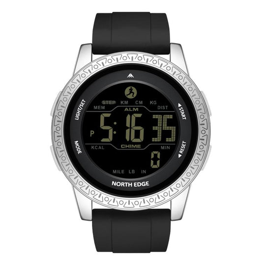NORTH EDGE APOLLO Outdoor Waterproof Men Multi-Function Silicone Strap Smart Sports Watch  Black Silver