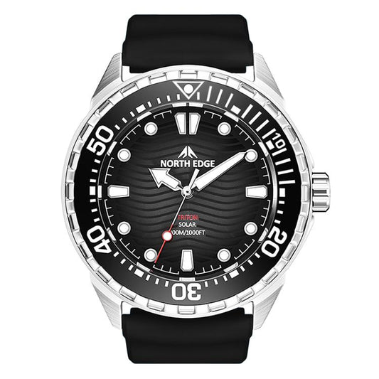 NORTH EDGE TRITON Outdoor Dive Men Solar Luminous Quartz Watch  Black Rubber Strap