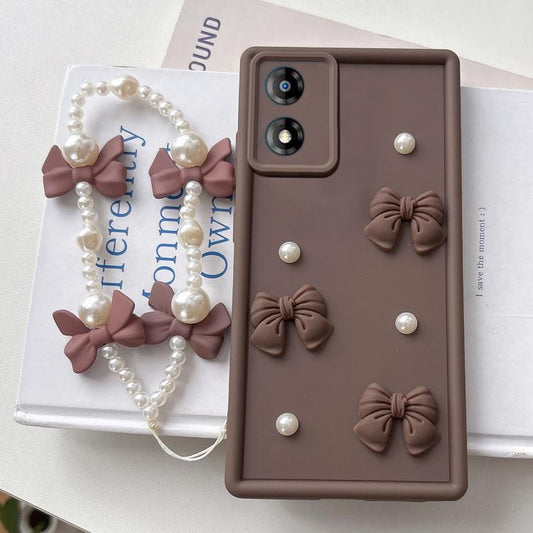 Soft Silicone 3D Bowknot Pearl Phone Case with Beaded Wrist Strap, For Motorola Moto E13, For Motorola Moto G53 5G, For Motorola Moto E22 4G  / E22i 4G, For Motorola Moto E32 Global, For Motorola Moto G22, For Motorola Moto E30  
