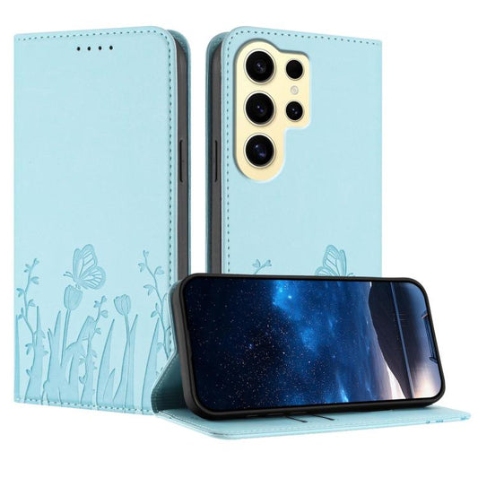 Tulips Butterfly Pattern Magnetic Vegan Leather Phone Case, For Samsung Galaxy S24 Ultra 5G, For Samsung Galaxy S24+ 5G  