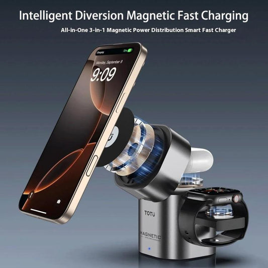 TOTU CW-10-W Wireless Charging Station 3 in 1 Rotating Magnetic Charger Dock for Phone Earbuds Watch, CW-10-W  